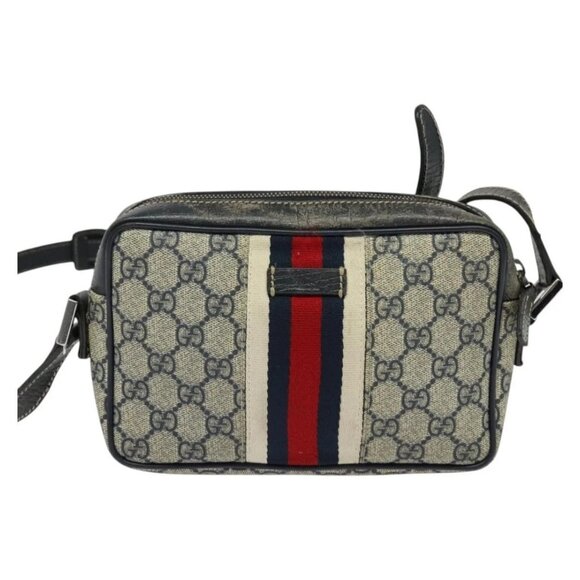 GUCCI GG Supreme Sherry Line Shoulder Bag PVC Navy Silver Red 162910 Auth ep9588 - Picture 12 of 16